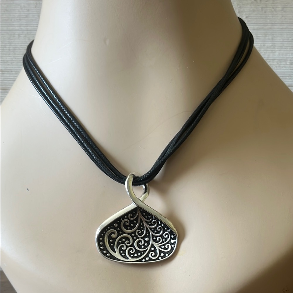 1945  Black and Silver Reversible Pendant Necklace